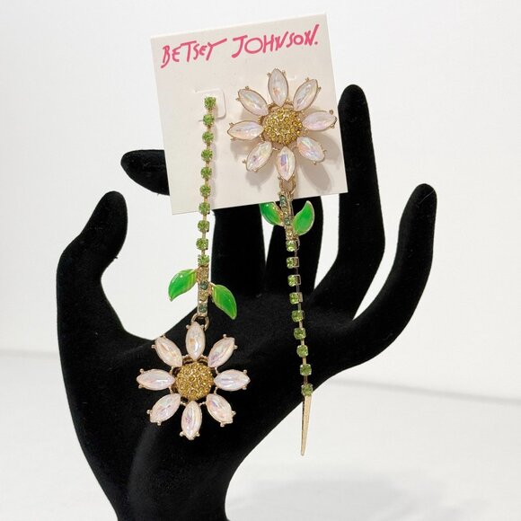 Betsey Johnson Crystal Flower Drop Earrings - Picture 8 of 9